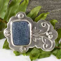 Koralli, coral reef brooch in sterling silver and blue coral
