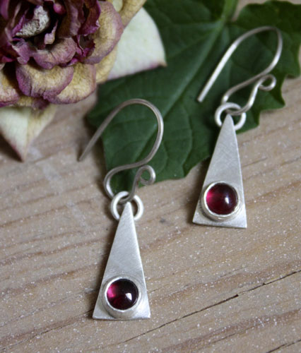 Adasam, birthstone triangle earrings in sterling silver