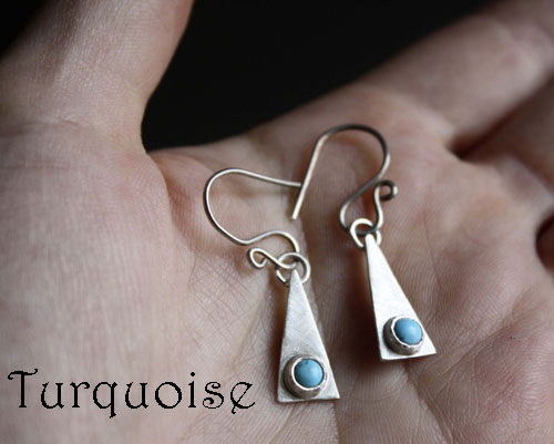Adasam, December birthstone turquoise triangle sterling silver earrings