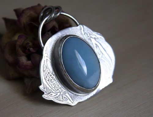 Aquatic ballet, dolphin and whale pendant in sterling silver and larimar