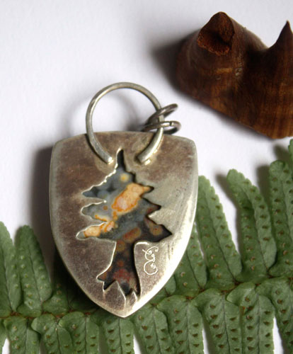 Juuri, boreal forest pendant in sterling silver and ocean jasper