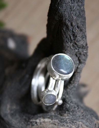 Lunar eclipse, sterling silver rings with labradorites