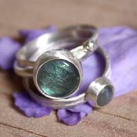 Lunar eclipse, stackable rings in sterling silver and labradorite