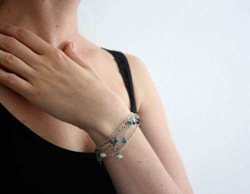 Majorelle, blue necklace, choker, anklet, bracelet in sterling silver and semiprecious stones