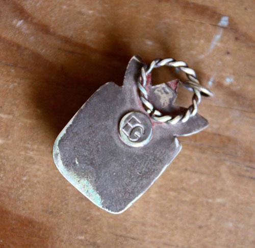 Manjano, imaginary square fruit pendant in sterling silver and lemon jade