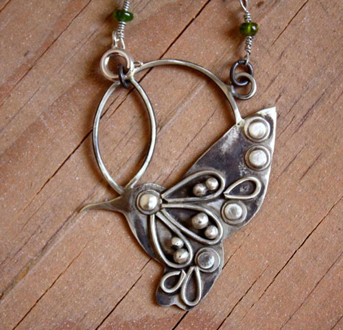 Nectar, hummingbird necklace in sterling silver
