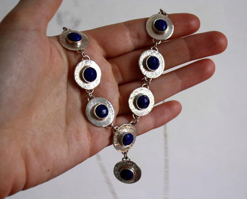 Queen of the Nile, Egyptian necklace in sterling silver and lapis lazuli