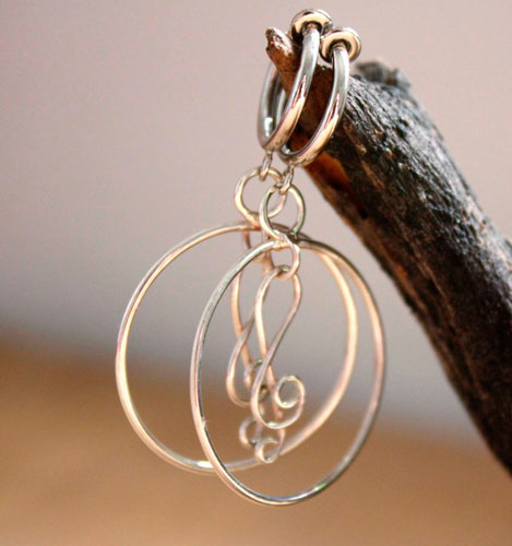 Treble clef, musical note earrings in sterling silver