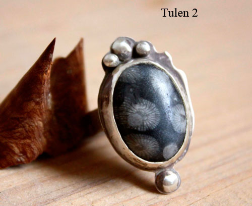 Tulen 2, purity ring in sterling silver and snowflake obsidian