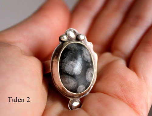 Tulen 2, purity ring in sterling silver and snowflake obsidian