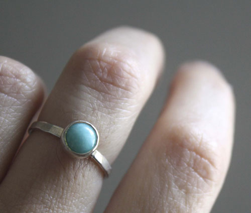 Azurine, Amazonite hammered sterling silver ring