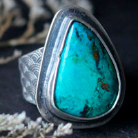 Blue wave, Japanese sea ring in sterling silver and chrysocolla