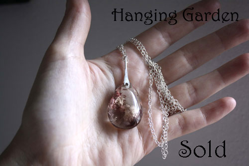 Hanging garden, Babylonian mystery necklace and pendant in sterling silver and phantom quartz