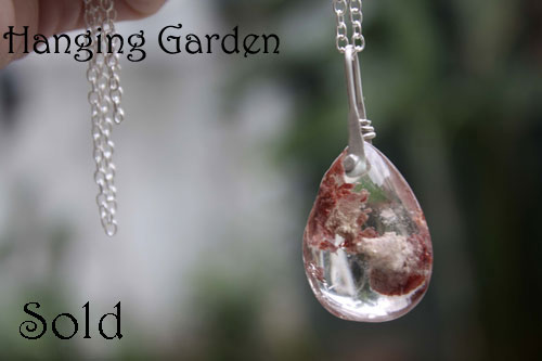 Hanging garden, Babylonian mystery necklace and pendant in sterling silver and phantom quartz