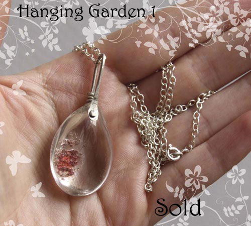 Hanging garden 1, Babylonian mystery necklace and pendant in sterling silver and phantom quartz