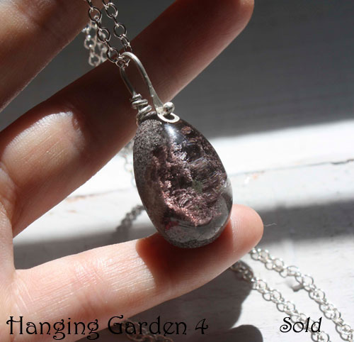 Hanging garden 4, Babylonian mystery necklace and pendant in sterling silver and phantom quartz