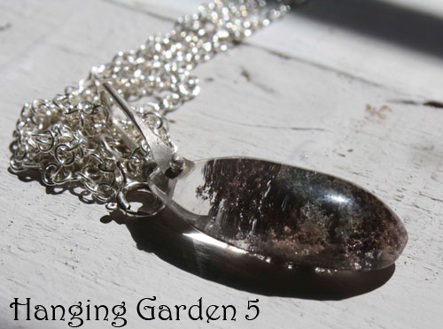 Hanging garden 5, Babylonian mystery necklace and pendant in sterling silver and phantom quartz