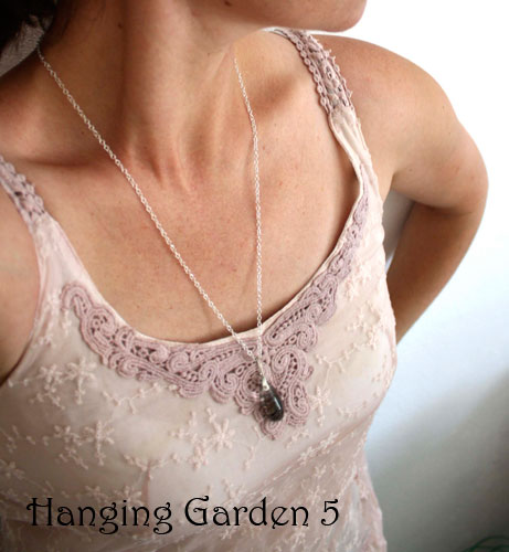 Hanging garden 5, Babylonian mystery necklace and pendant in sterling silver and phantom quartz