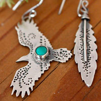 Liberty, eagle and feather earrings in sterling silver and turquoise