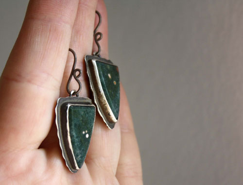 Lost in the stars, stars and planet earrings in sterling silver and ocean jasper
