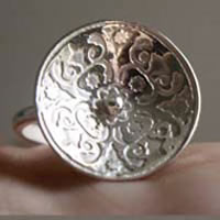 Lyric, medieval etched ring in sterling silver