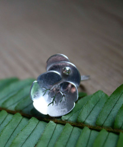 Nympheale, lily pad and lotus ring in sterling silver