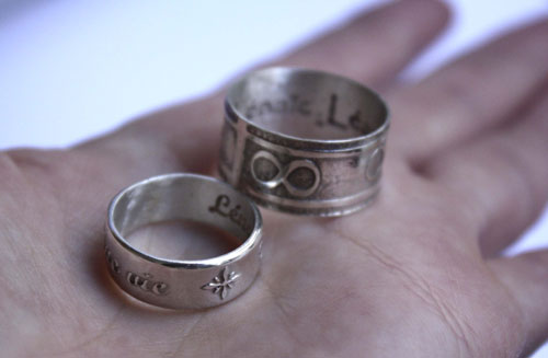 One life, personalized statements rings in sterling silver with etchings