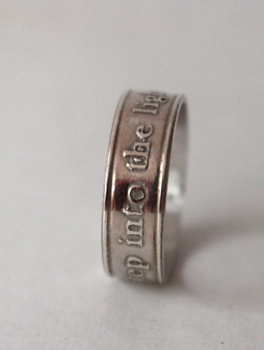 Step into the light, encouragement and spirituality ring in sterling silver