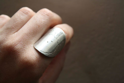 The little prince’s planet, Saint-Exupéry ring in etched sterling silver