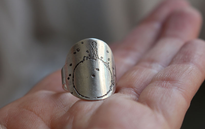 Tiny planet, the little prince sterling silver ring