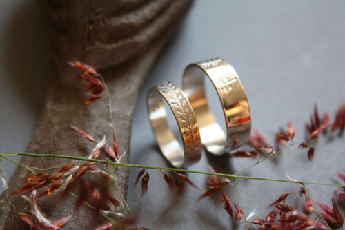 Vegetal harmony, personalized wedding rings in sterling silver