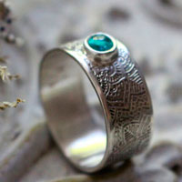 With the flow, mandala ring in sterling silver and blue apatite