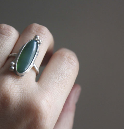 Zephyrine, green agate sterling silver ring 