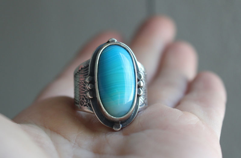 Between the sky and the sea, nautical ring in silver and blue agate