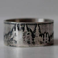 Beyond the peaks, mountain and forest ring in sterling silver