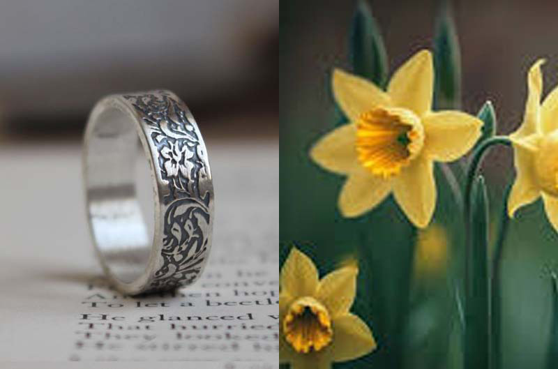 Daffodil, flower ring in silver
