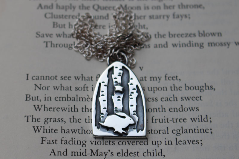 Follow your dreams, forest hare necklace in silver