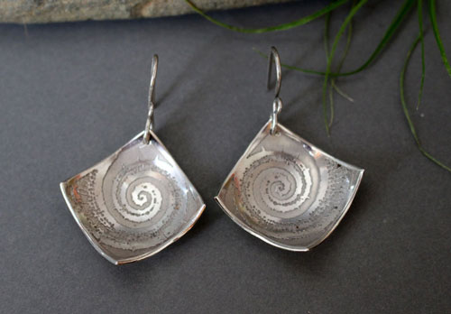 Fossil, ammonite’s earrings in sterling silver