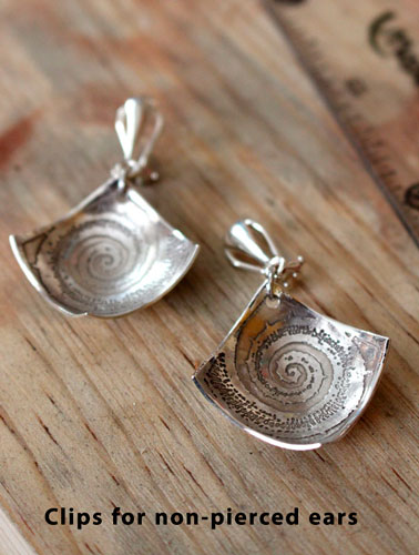 Fossil, ammonite’s earrings in sterling silver for non-pierced ears
