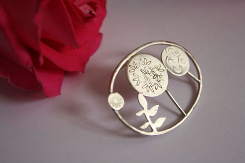 Grove, tree forest plants brooch in sterling silver