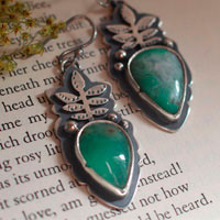 Growth, botanical earrings in sterling silver and chrysoprase