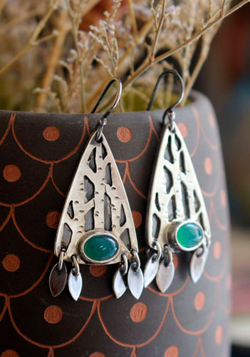 Inner forest, tree forest earrings in silver and aventurine