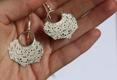 Jessamine, oriental flower earrings in sterling silver