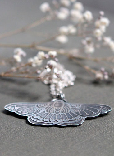 Night ballet, butterfly moth necklace in sterling silver