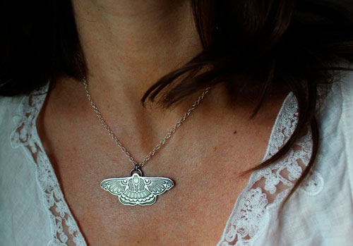 Night ballet, butterfly moth necklace in sterling silver