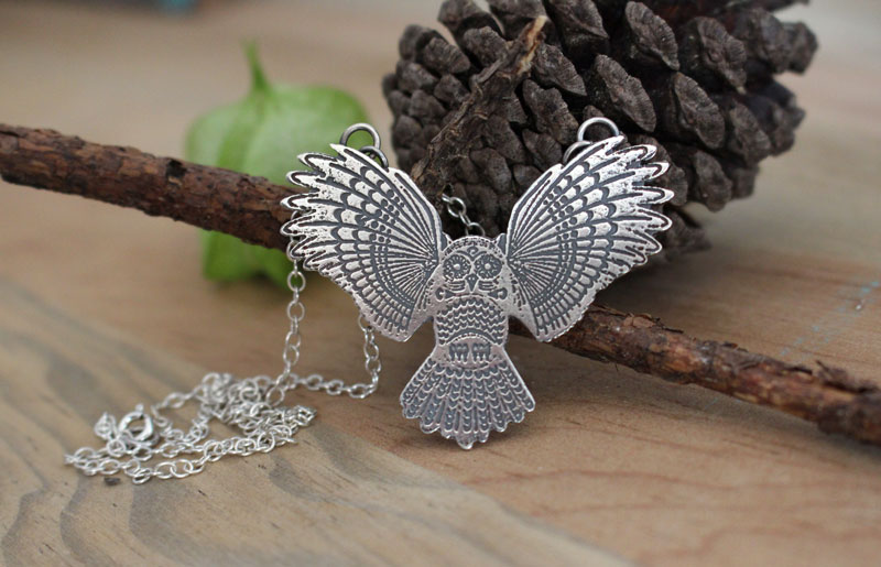 Nocturne, night guard owl necklace in sterling silver