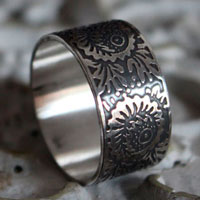 Protea, flower ring in sterling silver