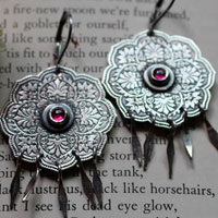 Rose window, medieval stained glass earrings in silver and zircon