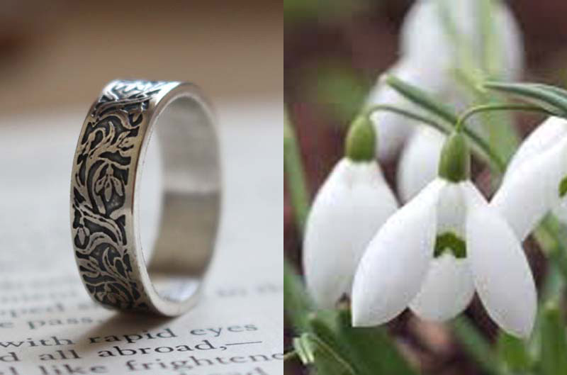 Snowdrop, flower ring in silver