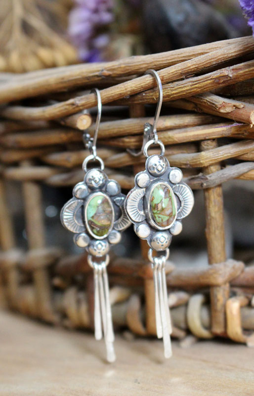 The song of fireflies-turquoise, night light earrings in silver and turquoise